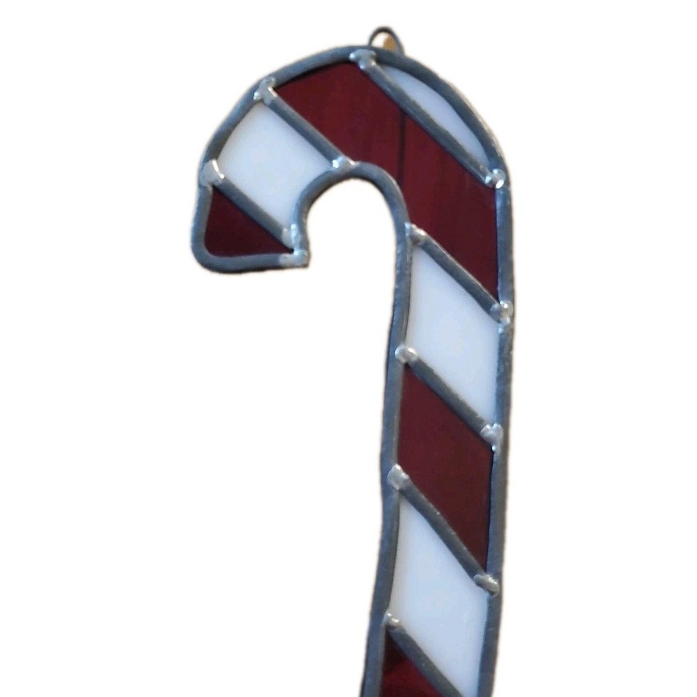 Vintage Large Stained Glass Candy Cane Sun Catcher 13.75" Handmade